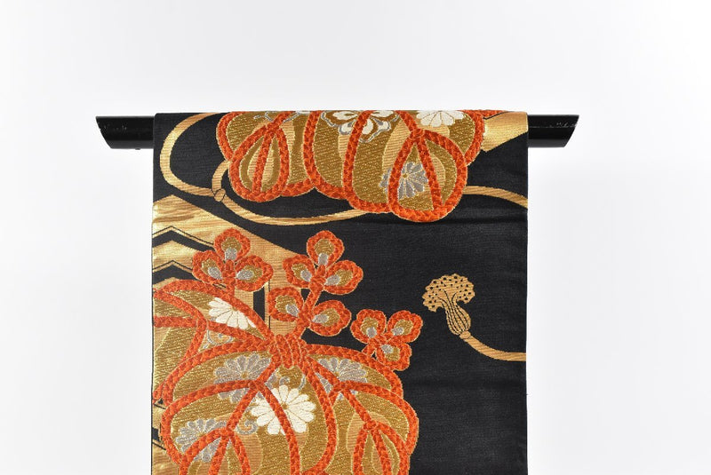 Vintage Obi, Japanese kimono belt,Authentic Silk Obi. Gold,pink,flower,Rokutsu,428cm X30cm gift