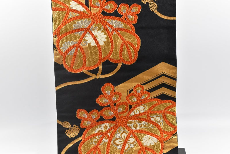 Vintage Obi, Japanese kimono belt,Authentic Silk Obi. Gold,pink,flower,Rokutsu,428cm X30cm gift