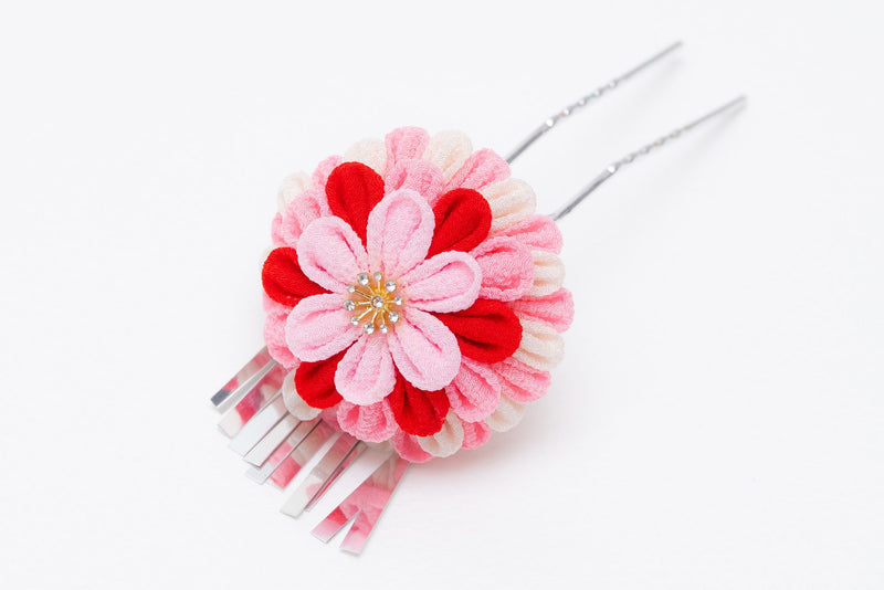 Kanzashi Flower hair stick Tsumami Zaiku Chirimen  Japanese accessory (pink) 2 set