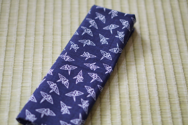 Han eri Cotton washable 17x90cm (6" x 35").. origami crane blue,for kimono,Yukata