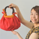 Belt and Reversible two sided/double sided Furoshiki Japanese Traditional Cotton Cloth 50cm(19.60") Red hail pattern X Yellow sakura