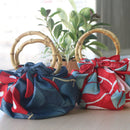 Furoshiki Japanese Traditional Cotton Cloth 48cm (18.9")green + Bamboo ring Yumeji's Tsubaki,gift
