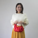 Belt and Reversible two sided/double sided Furoshiki Japanese Traditional Cotton Cloth 50cm(19.60") Red hail pattern X Yellow sakura