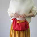 Belt and Reversible two sided/double sided Furoshiki Japanese Traditional Cotton Cloth 50cm(19.60") Red hail pattern X Yellow sakura