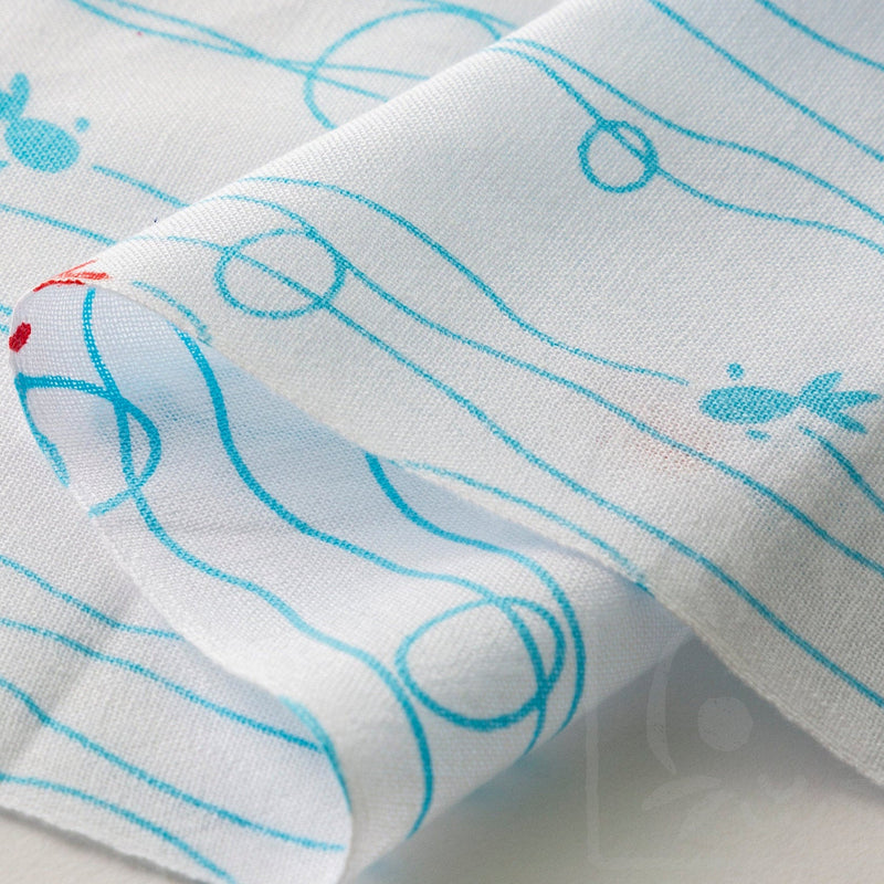 Tenugui Japanese Traditional Cotton towel 35x90cm (13" x 35").. -white kingyo,gold fish