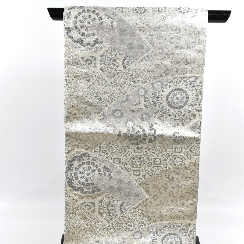 Vintage Obi, Japanese kimono belt, Authentic Silk Obi. silver,Rokutsu,432cm(170") X30.6cm (12") gift