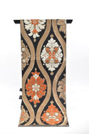 Vintage Obi, Japanese kimono belt, Authentic Silk Obi. flower,black,Rokutsu,420cmX31cm gift