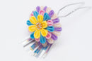 Kanzashi Flower hair stick Tsumami Zaiku Chirimen  Japanese accessory (blue) 2 set