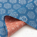 Belt and Reversible two sided/double sided Furoshiki Japanese Traditional Cotton Cloth 50cm(19.60") Blue turtle shell pattern X Red asanoha