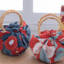 Furoshiki Japanese Traditional Cotton Cloth 48cm (18.9")green + Bamboo ring Yumeji's Tsubaki,gift