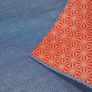 Large size 100cm(39.3")Reversible two sided Furoshiki Japanese Traditional Cotton Cloth Blue wave X Red Asanoha