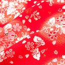 Lucky bunnies in red,Japanese kimono fabric chirimen Gold Metallic Glitters
