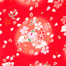 Lucky bunnies in red,Japanese kimono fabric chirimen Gold Metallic Glitters