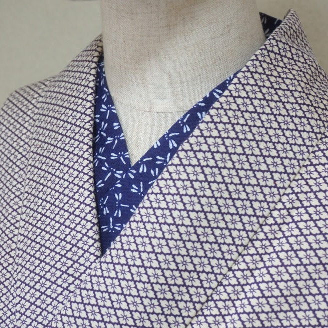 Han eri Cotton washable 17x90cm (6" x 35").. -dragonfly blue,for kimono,Yukata