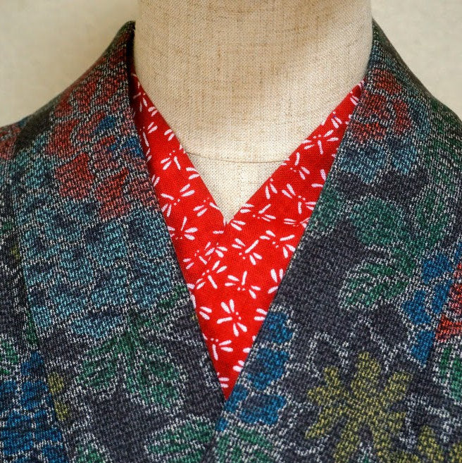 Last Han eri Cotton washable 17x90cm (6" x 35").. -dragonfly red,for kimono,Yukata