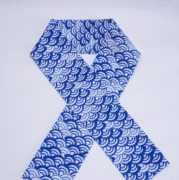 Han eri Cotton washable 17x90cm (6" x 35").. seigaiha blue,for kimono,Yukata