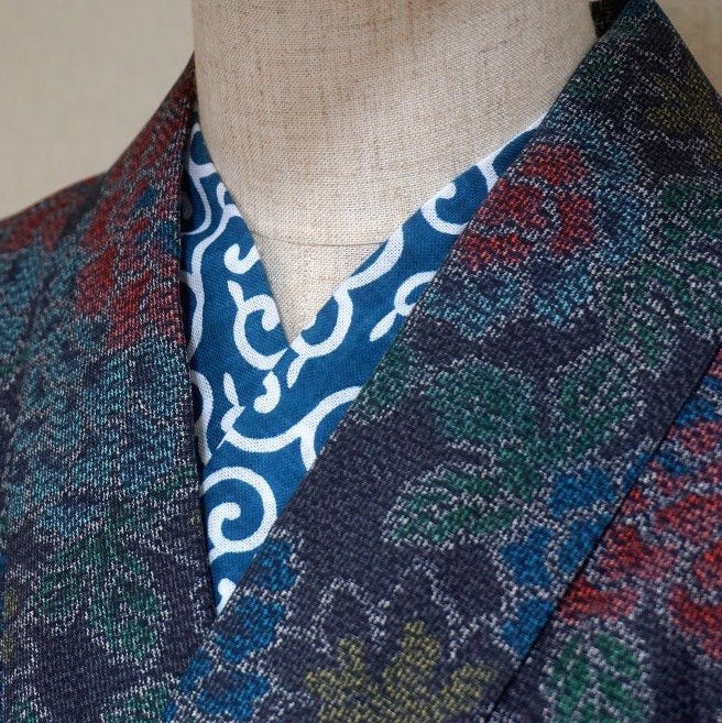 Han eri Cotton washable 17x90cm (6" x 35")..karakusa green,for kimono,Yukata