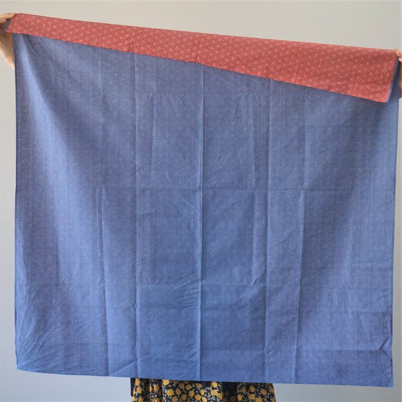 Large size 100cm(39.3")Reversible two sided Furoshiki Japanese Traditional Cotton Cloth Blue wave X Red Asanoha