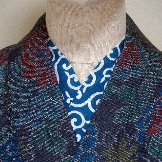 Han eri Cotton washable 17x90cm (6" x 35")..karakusa green,for kimono,Yukata
