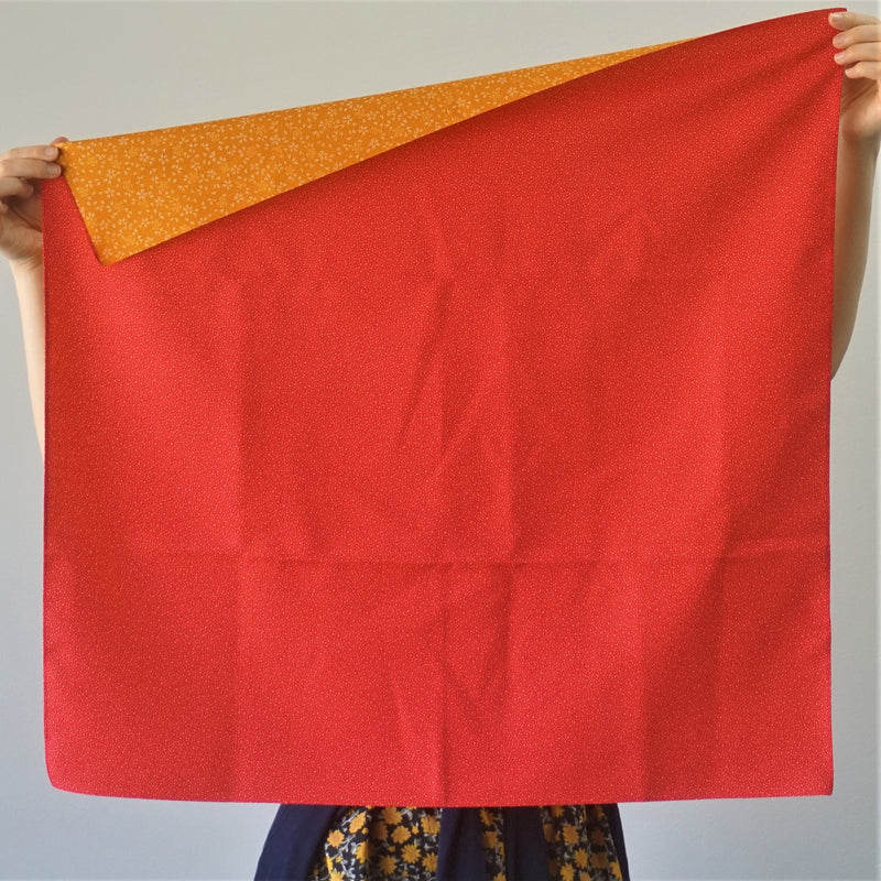 Large size 70cm( 27.50"): Reversible two sided/double sided Furoshiki Japanese Traditional Polyester Cloth Red hail pattern X Yellow sakura