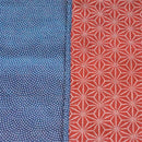 Large size 100cm(39.3")Reversible two sided Furoshiki Japanese Traditional Cotton Cloth Blue wave X Red Asanoha