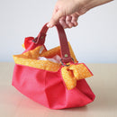 Belt and Reversible two sided/double sided Furoshiki Japanese Traditional Polyester Cloth 50cm(19.60") Red hail pattern X Yellow sakura