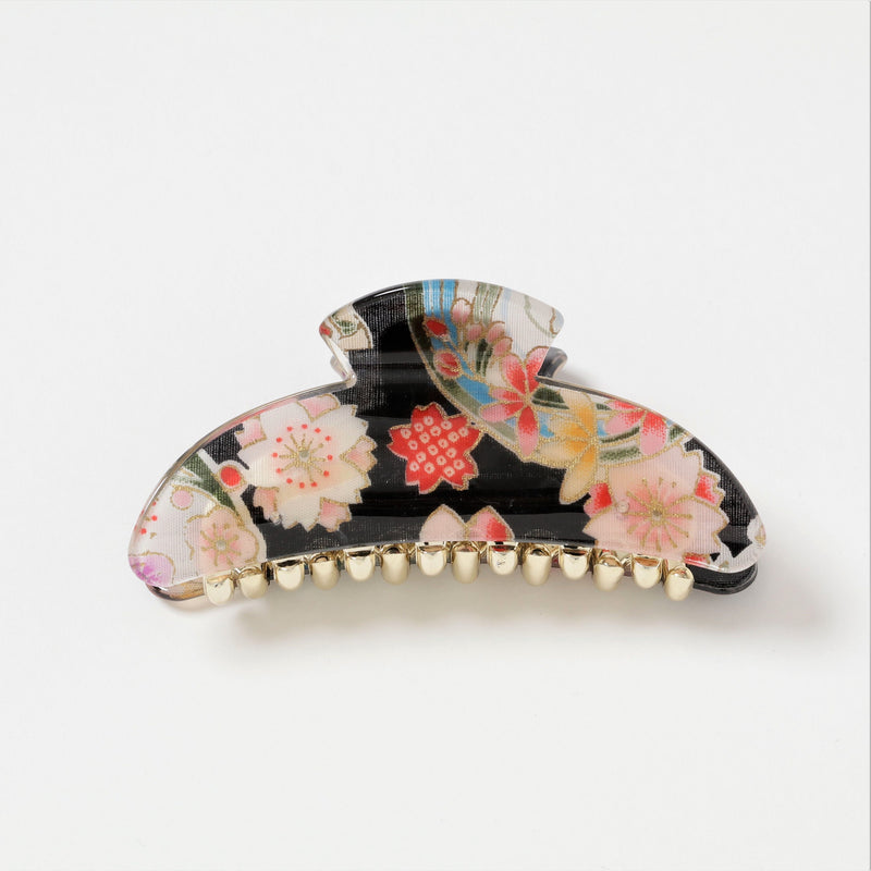 Kimono Clip hair accessory, French Style hair clip floral_black