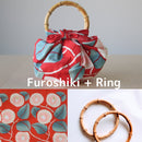Furoshiki Japanese Traditional Cotton Cloth 48cm (18.9")red + Bamboo ring Yumeji's Tsubaki,gift