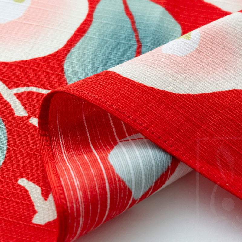 Furoshiki Japanese Traditional Cotton Cloth 48cm (18.9")red + Bamboo ring Yumeji's Tsubaki,gift