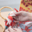 Furoshiki Japanese Traditional Cotton Cloth 48cm (18.9")red + Bamboo ring Yumeji's Tsubaki,gift