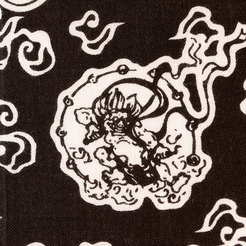 STOCK ONLY Tenugui Japanese Traditional Cotton Cloth 35x90cm (13" x 35").. -Fujin raijin black