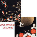 TWO Furoshiki Japanese Traditional Cotton Cloth 50cmX50cm Carp(Nisiki-goi) and Crane