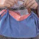 Reversible two sided/double sided  Furoshiki Japanese Traditional Cotton Cloth 50cmX50cm Blue wave X Red Asanoha