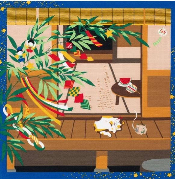 Japanese Wrapping Cloths | Pack of 12 | Furoshiki Cloth | Fabric Wrap | Neko Cat Fabric | Japanese Wall Hanging | Furoshiki Fabric