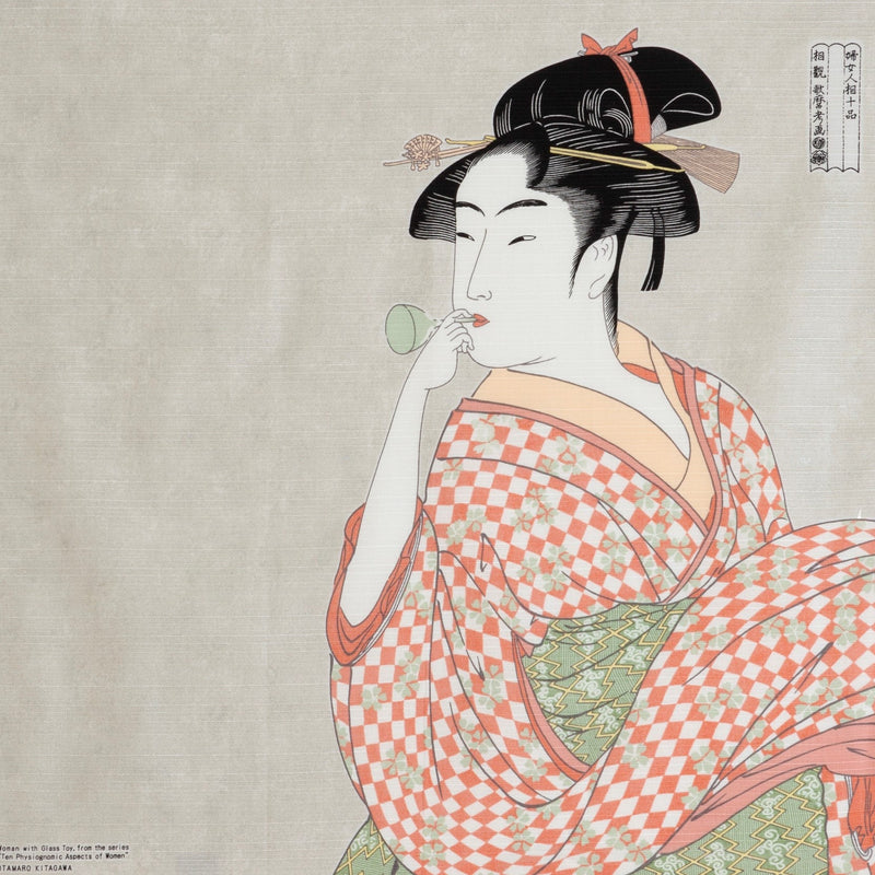 Two Furoshiki Japanese Traditional Cotton Cloth 50cmX50cm_Utamaro's woman is blowing a glass pipe/Utamaro's Three Beauties