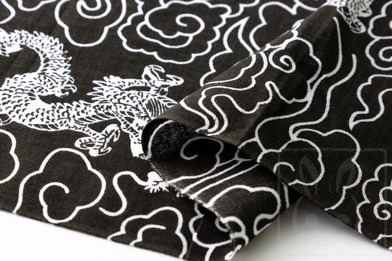 Tenugui Japanese Traditional Cotton towel 35x90cm (13" x 35").. -dragon black