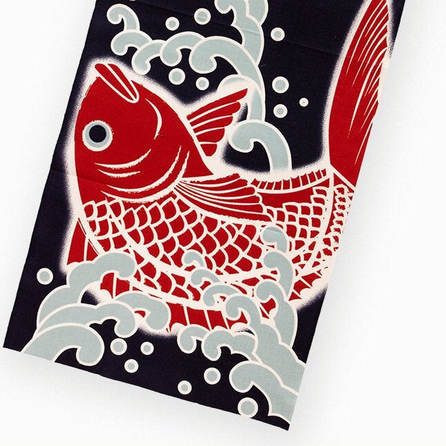 Tenugui Red snapper Japanese Traditional Cotton Cloth 35x90cm (13" x 35").. -Red snapper